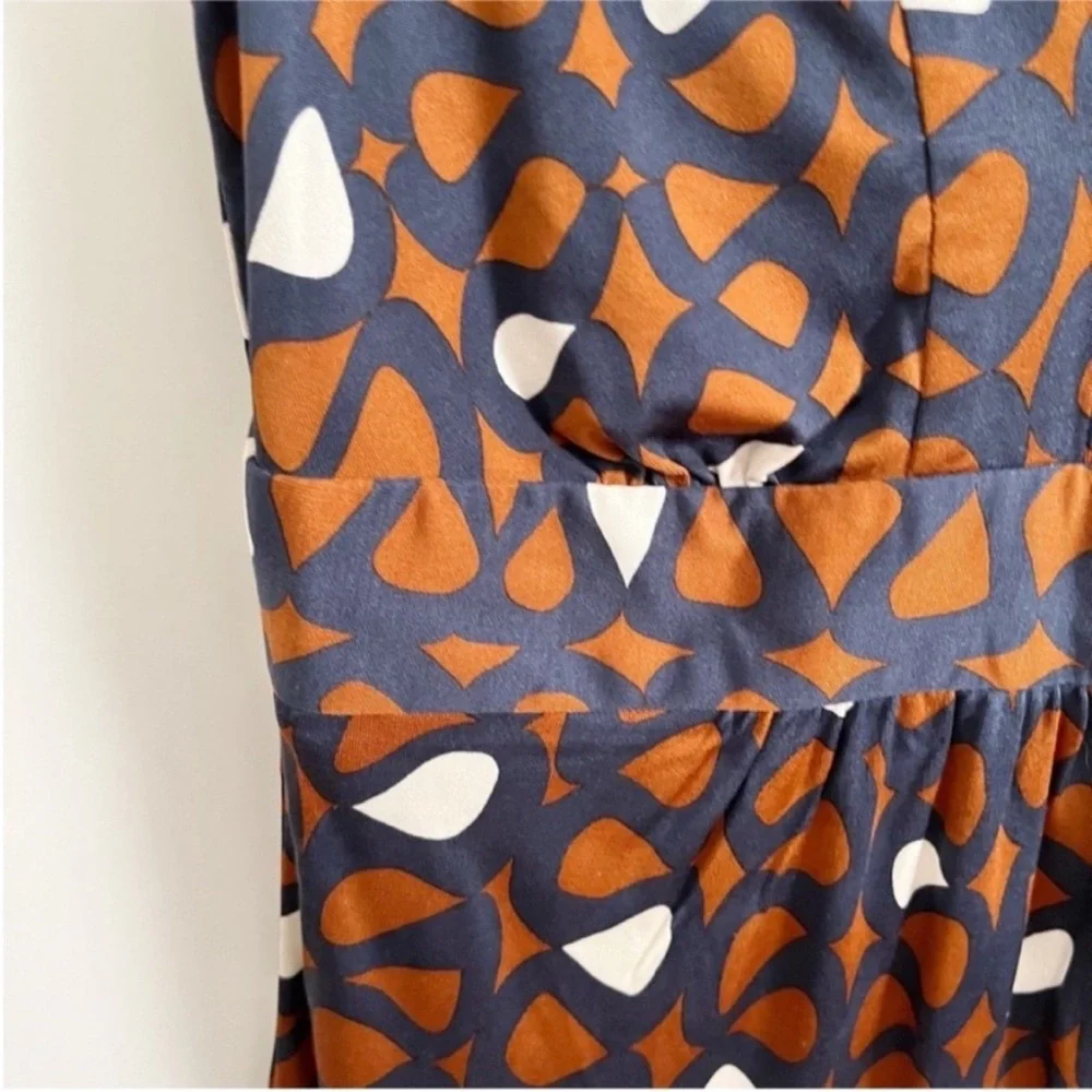 Trina Turk top orange navy blue mod retro empire waist zipper silk - Picture 3 of 9